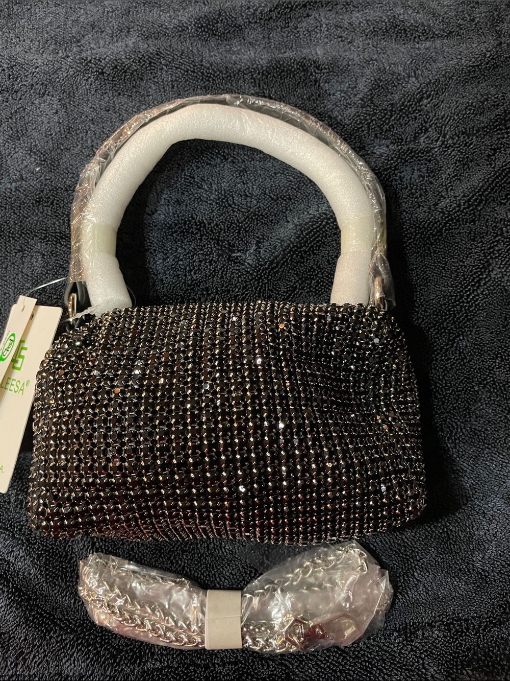Crystal-Embellished Black Mini Top-Handle Bag